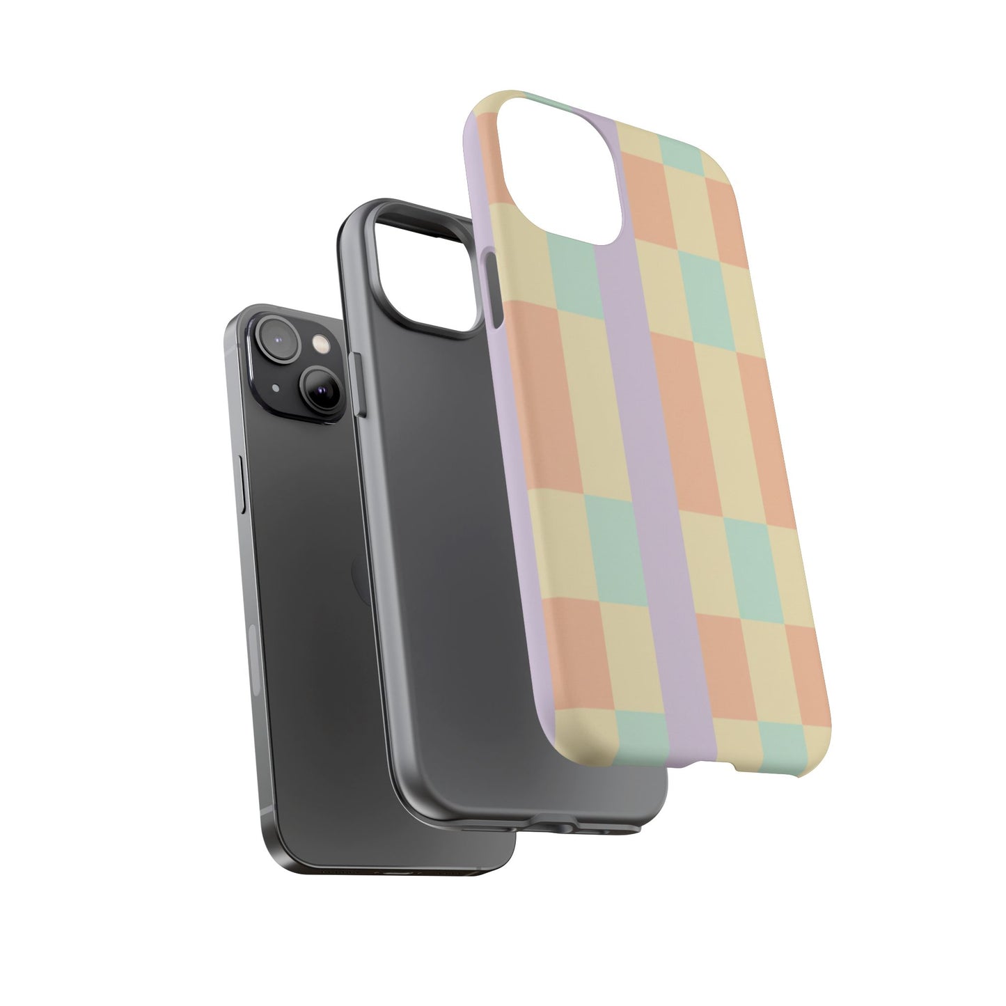 Pastel Checkered Phone Case — Retro Stripe Tough Case