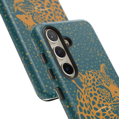 Leopard Spotlight Phone Case — Teal Gold Animal Print Protective Cover