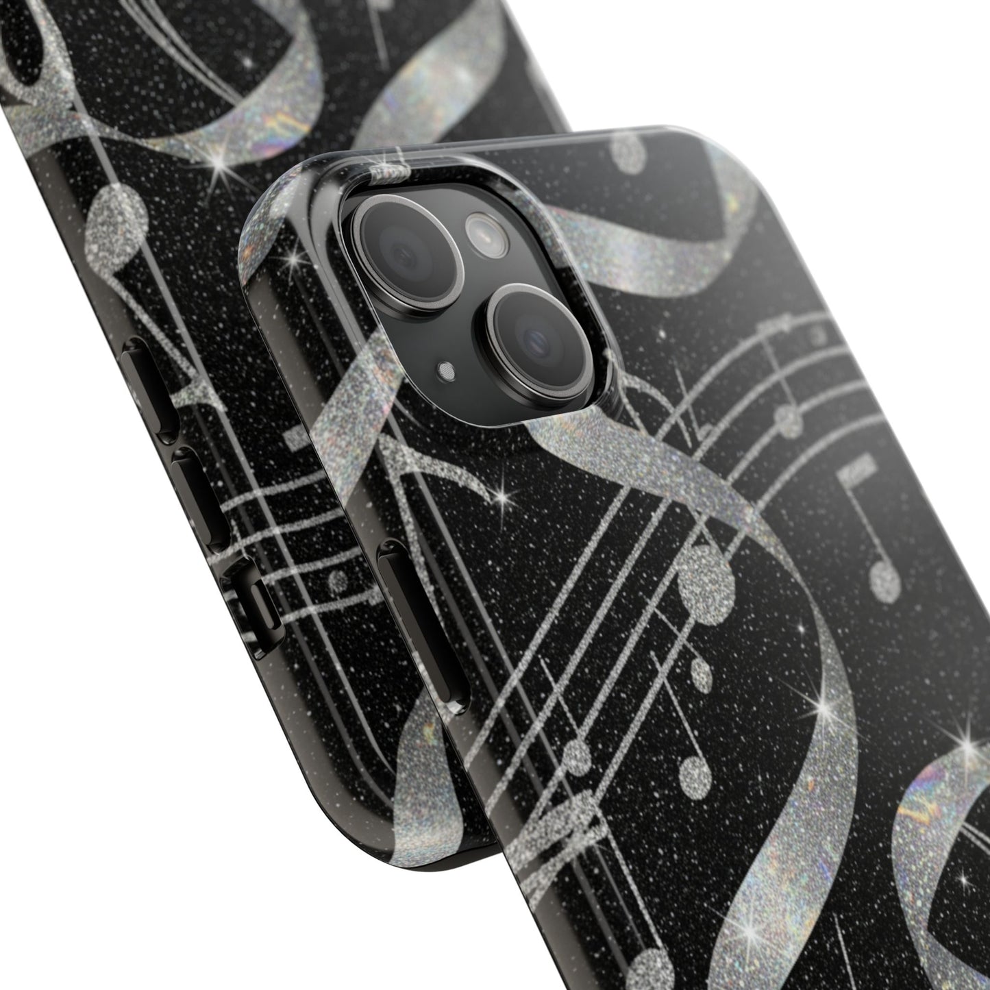 Musical Notes Tough Phone Case – Glitter Black Musician Phone Cover