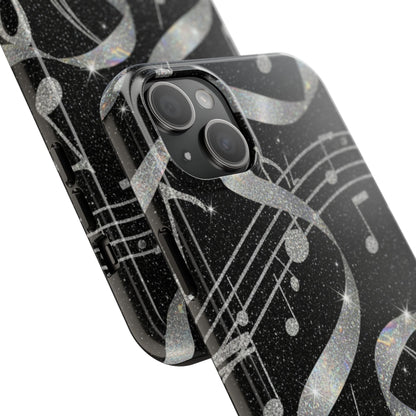 Musical Notes Tough Phone Case – Glitter Black Musician Phone Cover