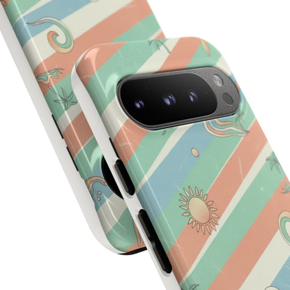 Surf Stripe Tough Phone Case — Retro Beach Waves Pattern