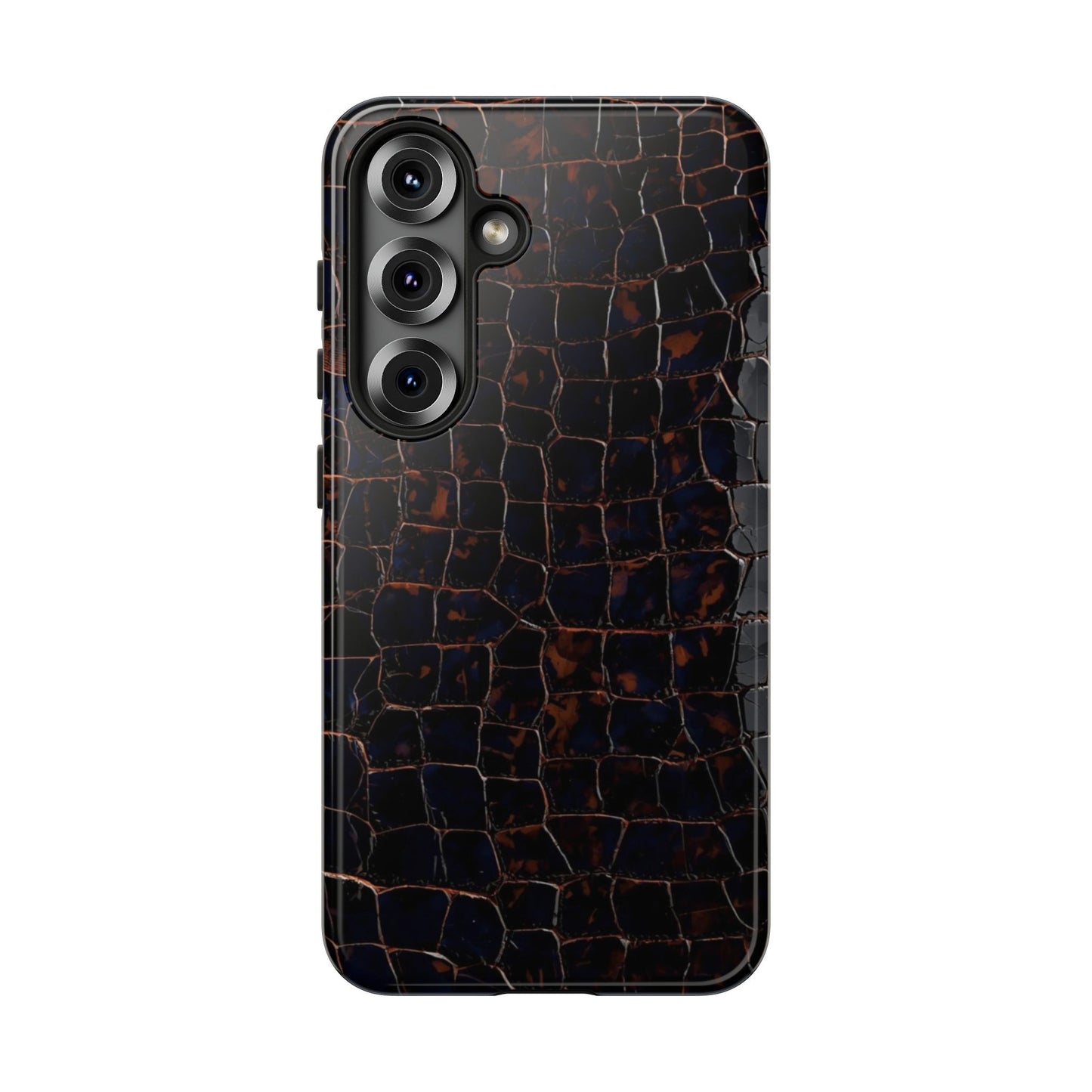 Croc-Embossed Tough Phone Case — Shockproof Black Alligator Texture