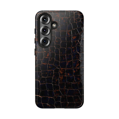 Croc-Embossed Tough Phone Case — Shockproof Black Alligator Texture