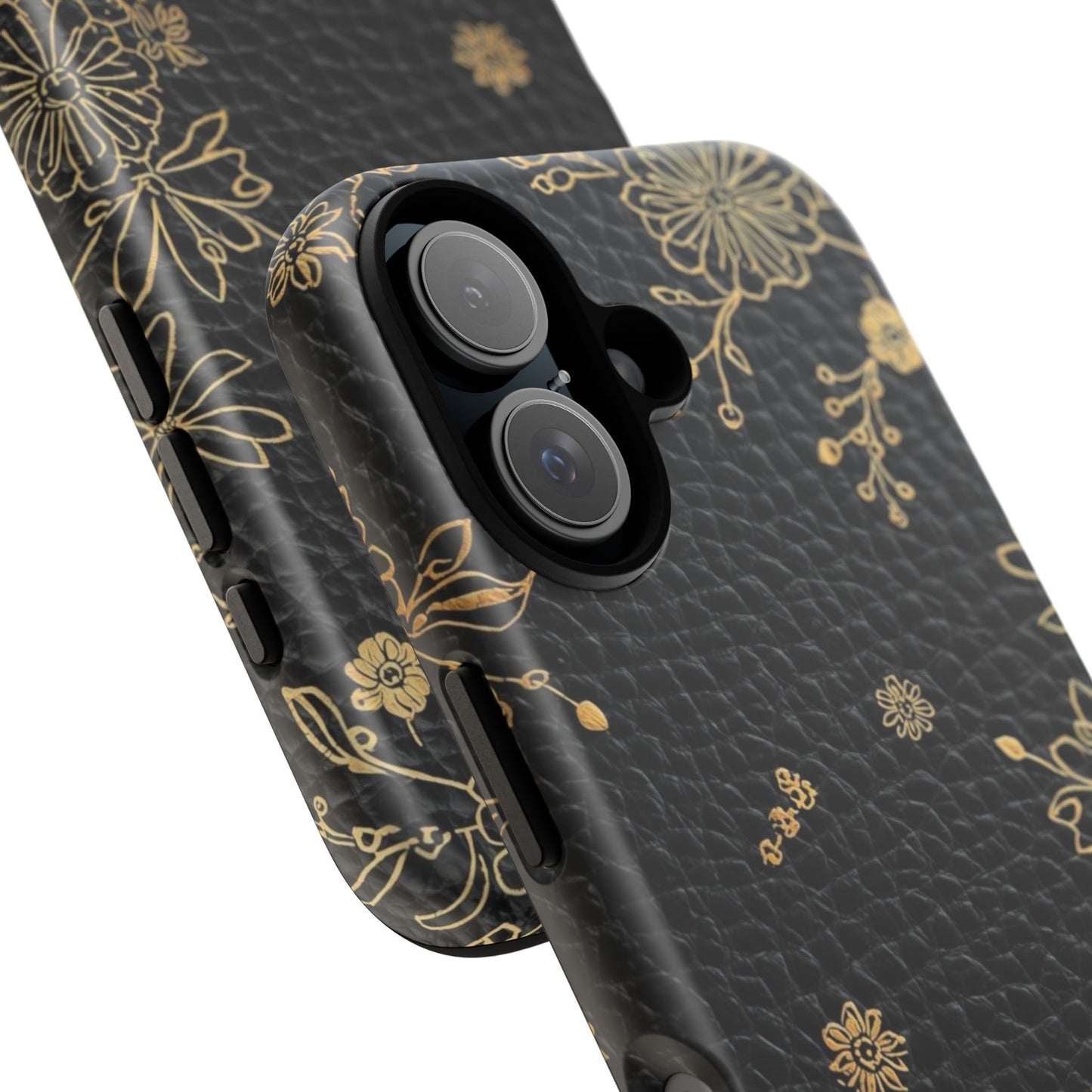 Floral Gold Foil Leather Texture Tough Phone Case