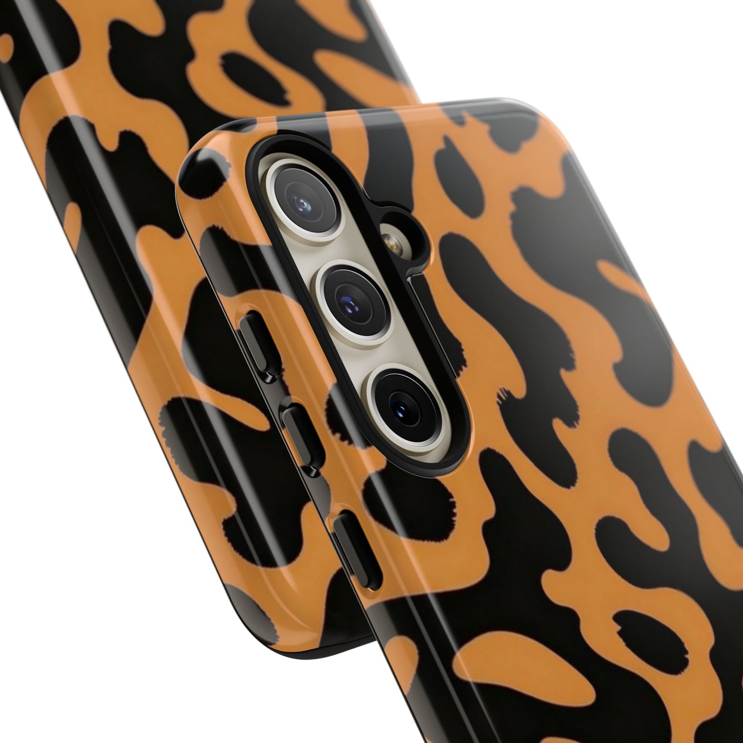 Leopard Print Phone Case — Orange & Black Tough Pattern Protective Cover