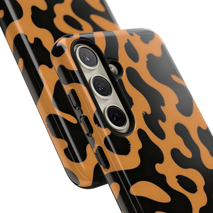 Leopard Print Phone Case — Orange & Black Tough Pattern Protective Cover