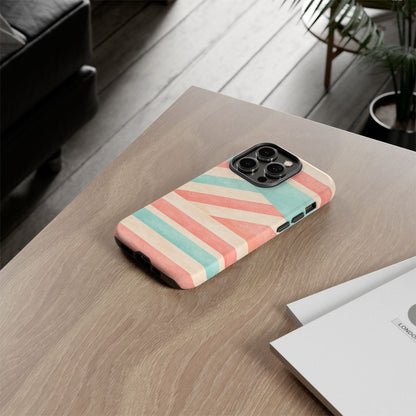 Pastel Stripes Tough Phone Case – Retro Coral & Teal Protective Cover
