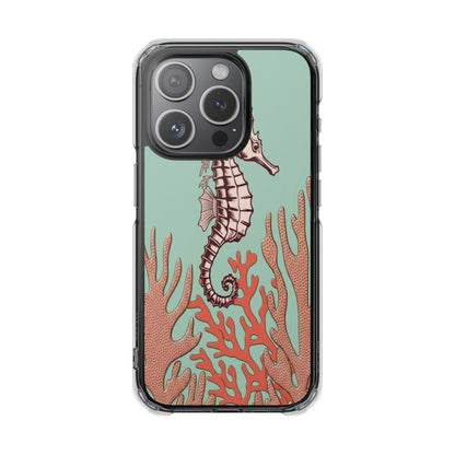 Clear Magnetic Phone Case — Seahorse & Coral Ocean Design