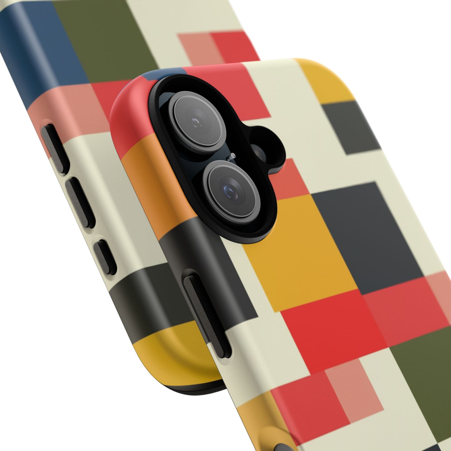 Abstract Color Block Tough Phone Case — Retro Geometric Protective Cover