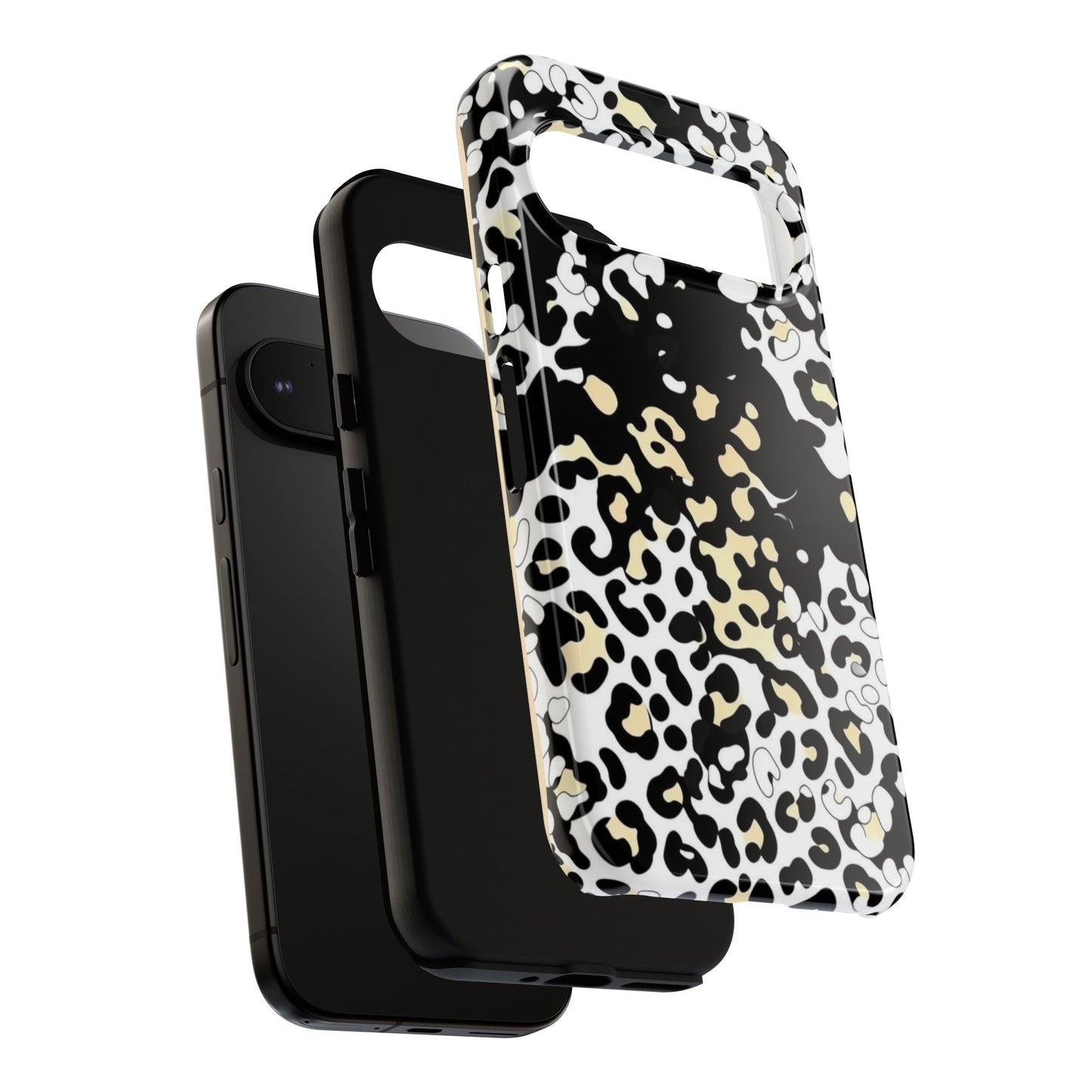 Leopard Splash Tough Phone Case — Black & Cream Animal Print Protective Cover