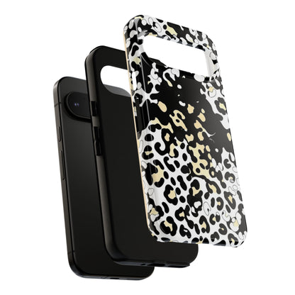Leopard Splash Tough Phone Case — Black & Cream Animal Print Protective Cover