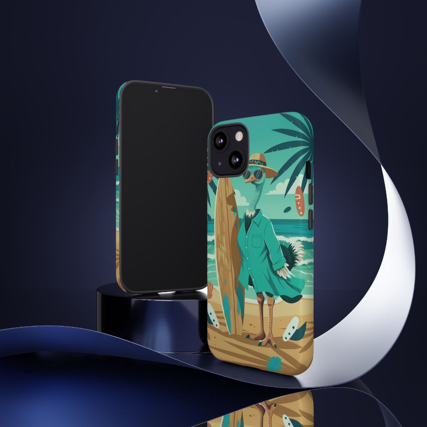 Phone Case — Retro Dressed Seagull Surfing Beach Illustration