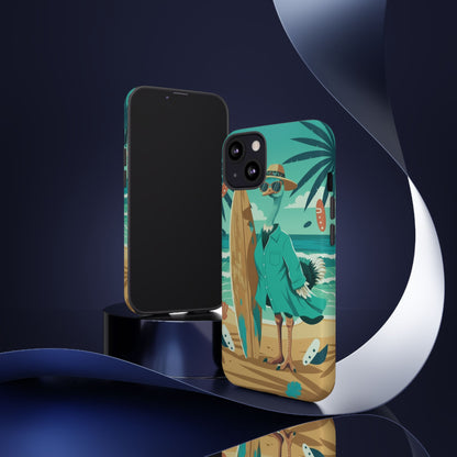 Phone Case — Retro Dressed Seagull Surfing Beach Illustration