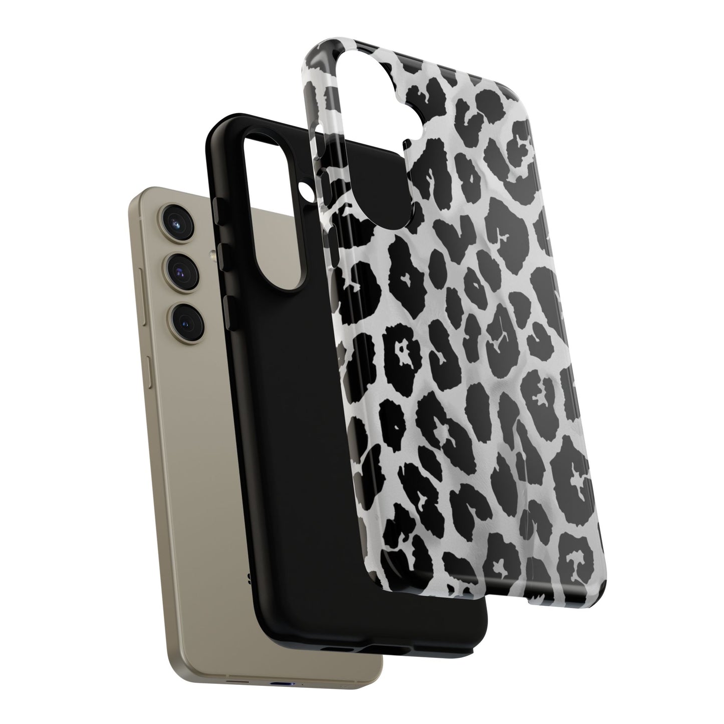 Leopard Print Tough Phone Case – Black & White Animal Pattern Protective Cover
