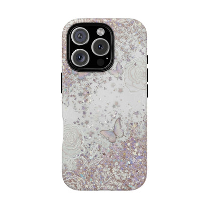Butterfly Glitter Tough Phone Case — Floral Sparkle Protective Case