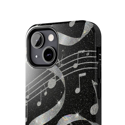 Musical Notes Tough Phone Case – Glitter Black Musician Phone Cover