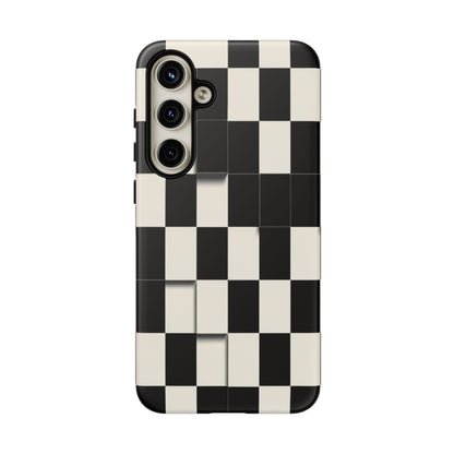 Checkerboard Tough Phone Case — Classic Black & Cream Grid Protective Cover