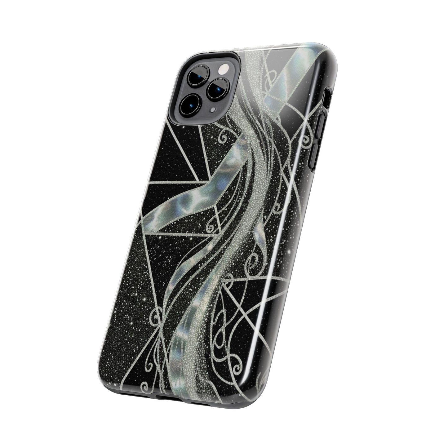 Geometry Tough Phone Case — Iridescent Ribbon on Black Celestial Background