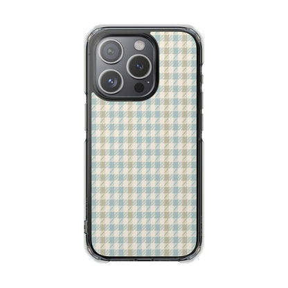 Clear Magnetic Phone Case — Pastel Blue Gingham Protective Cover