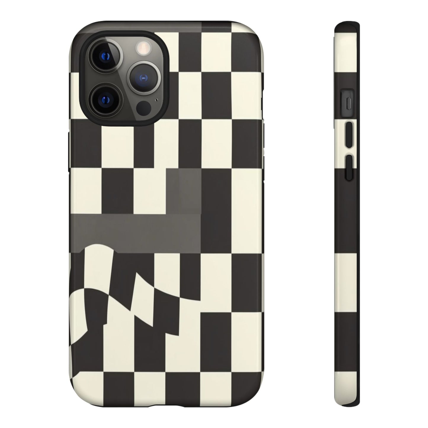 Checkerboard Wave Phone Case — Black & Cream Graphic Tough Case
