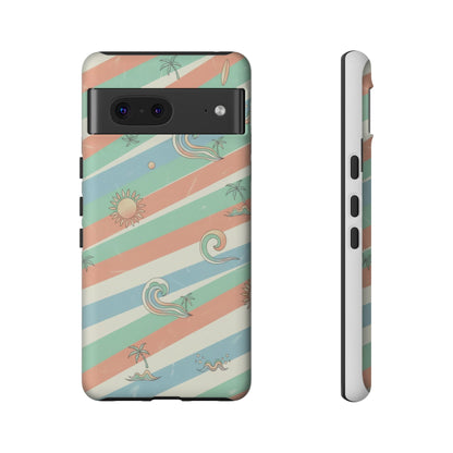 Surf Stripe Tough Phone Case — Retro Beach Waves Pattern