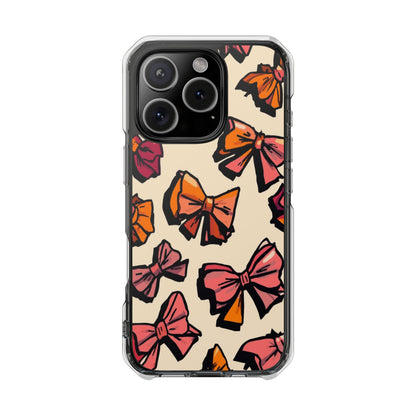 Clear Magnetic Phone Case — Hand-Drawn Pink & Orange Bows Design
