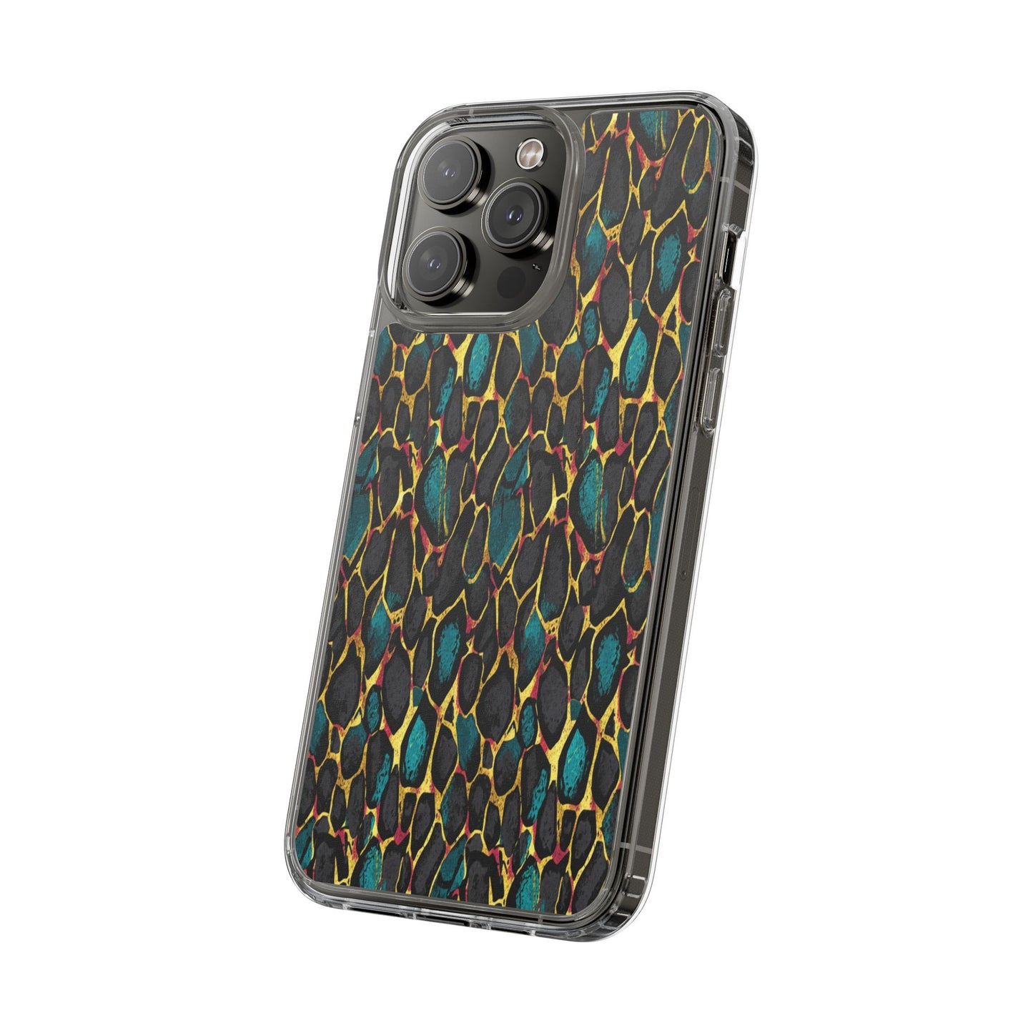 Teal Gold Leopard Clear Phone Case