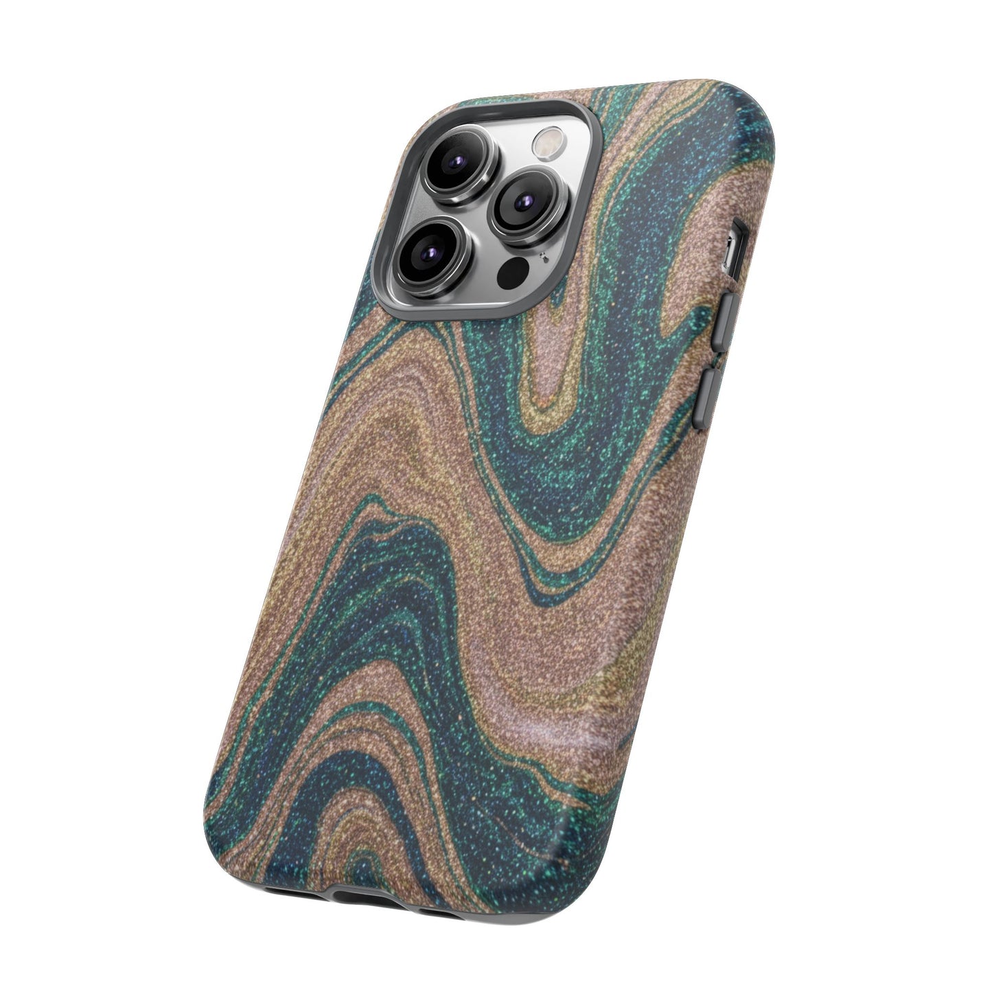 Marbled Teal & Gold Phone Case — Glitter Swirl Tough Case