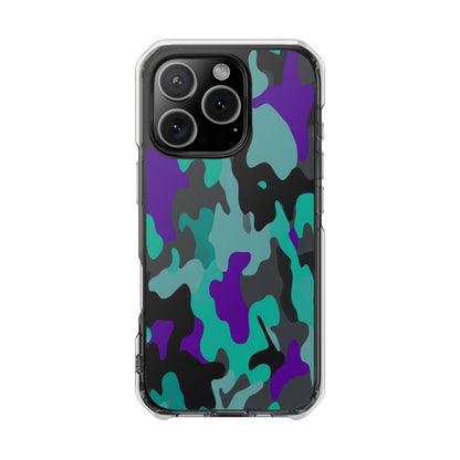 Camouflage Clear Magnetic Impact Phone Case — Teal & Purple Camo
