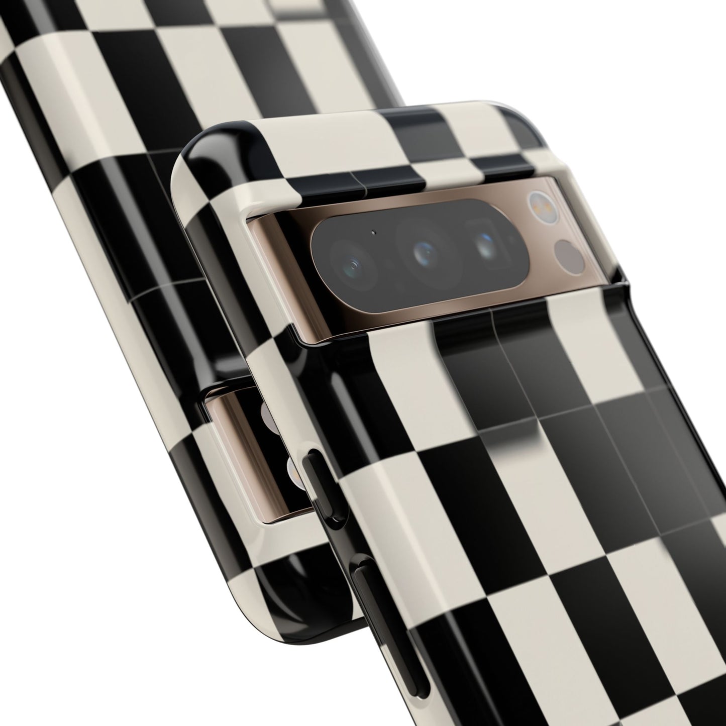 Checkerboard Tough Phone Case — Classic Black & Cream Grid Protective Cover