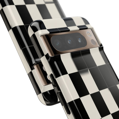 Checkerboard Tough Phone Case — Classic Black & Cream Grid Protective Cover