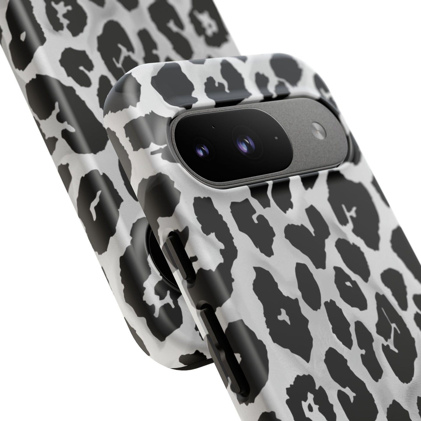 Leopard Print Tough Phone Case – Black & White Animal Pattern Protective Cover
