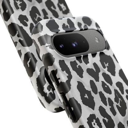 Leopard Print Tough Phone Case – Black & White Animal Pattern Protective Cover