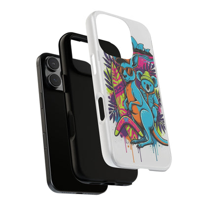 Kangaroo & Koala Surf Phone Case — Retro Neon Beach Art Tough Case
