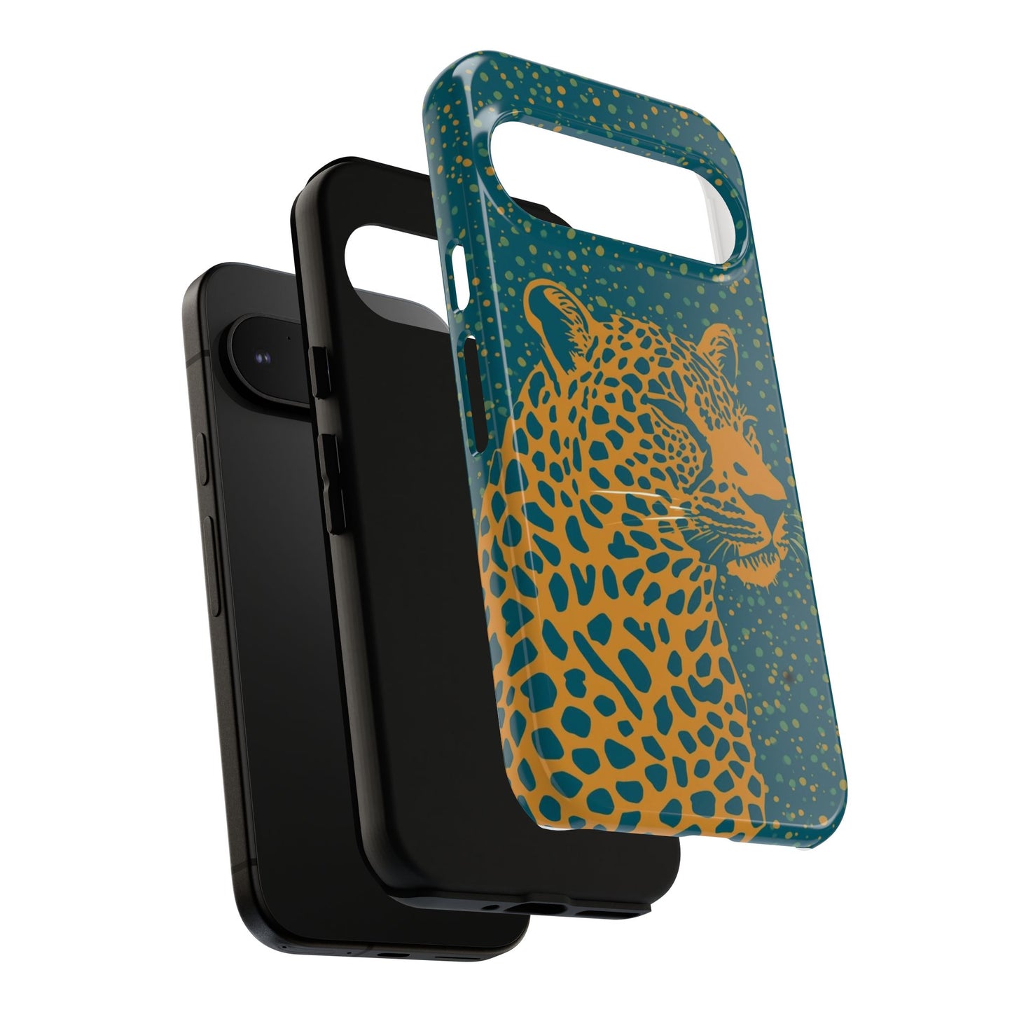 Leopard Spotlight Phone Case — Teal Gold Animal Print Protective Cover
