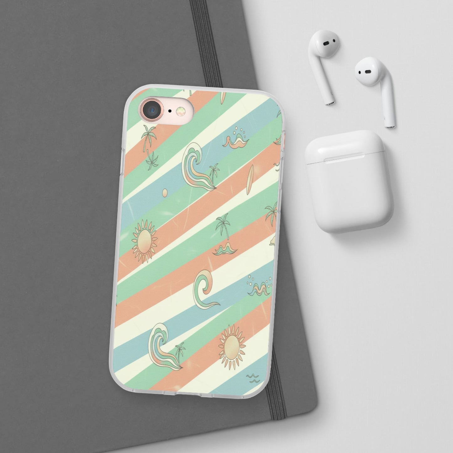 Beach Vibes Phone Case — Retro Pastel Surf & Palm Protective Flexi Case