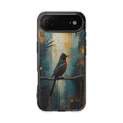 Clear Magnetic Phone Case — Artful Tūī Bird on Branch Design