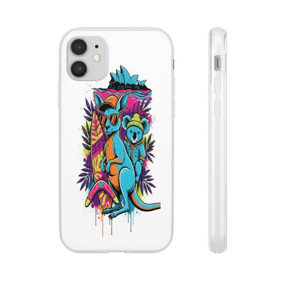 Kangaroo & Koala Surf Phone Case — Neon Aussie Beach Vibes Flexible Case