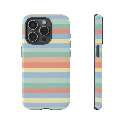 Pastel Striped Phone Case — Retro Horizontal Multi-Color Tough Case
