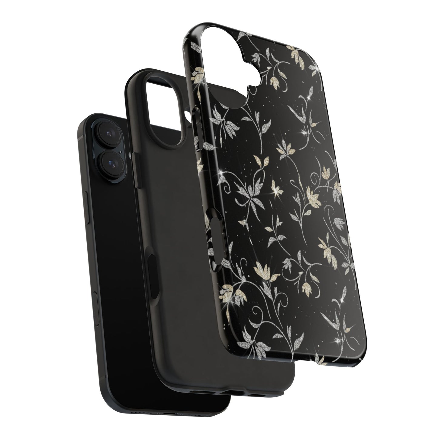 Floral Noir Tough Phone Case — Vintage Black Botanical Protective Cover