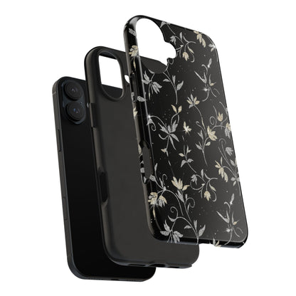 Floral Noir Tough Phone Case — Vintage Black Botanical Protective Cover
