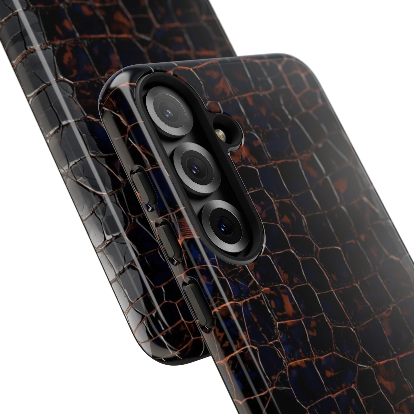 Croc-Embossed Tough Phone Case — Shockproof Black Alligator Texture