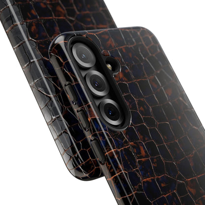 Croc-Embossed Tough Phone Case — Shockproof Black Alligator Texture