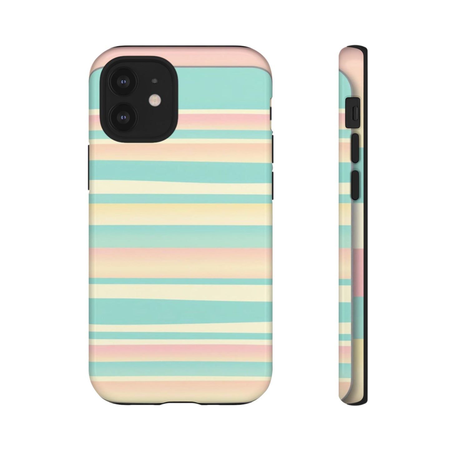 Pastel Striped Tough Phone Case — Mint, Peach & Cream Protective Cover