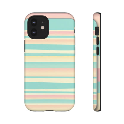Pastel Striped Tough Phone Case — Mint, Peach & Cream Protective Cover