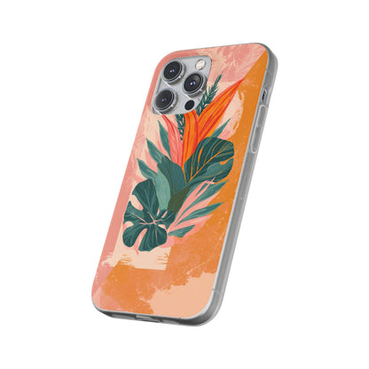 Tropical Botanical Phone Case — Pink & Orange Floral Flexi Case