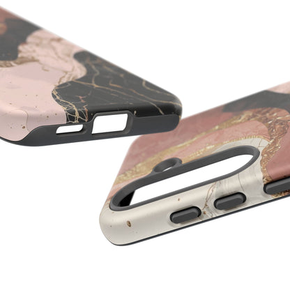 Marbled Rose Gold Phone Case — Abstract Pink & Black Protective Tough Case