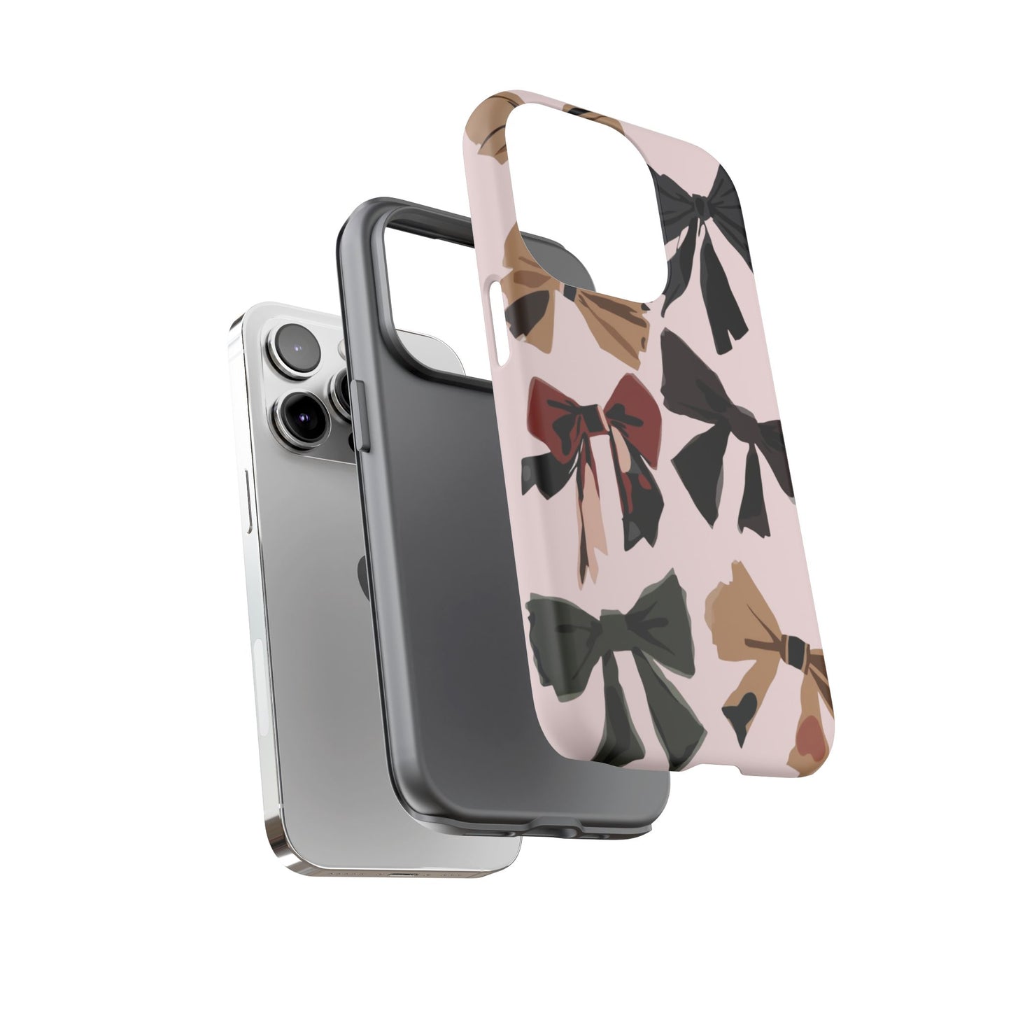 Bow Pattern Phone Case - Pink, Brown & Black Bows Protective Cover