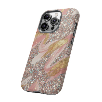 Glitter Blush Marble Phone Case — Pink Gold Swirl Tough Case