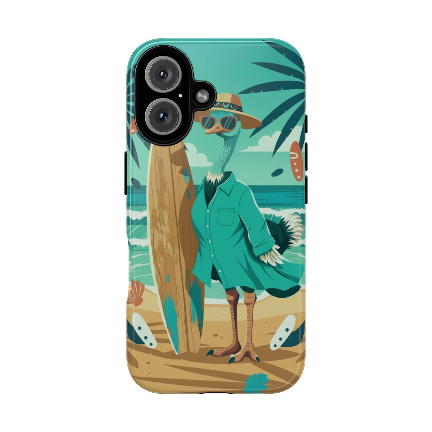 Phone Case — Retro Dressed Seagull Surfing Beach Illustration